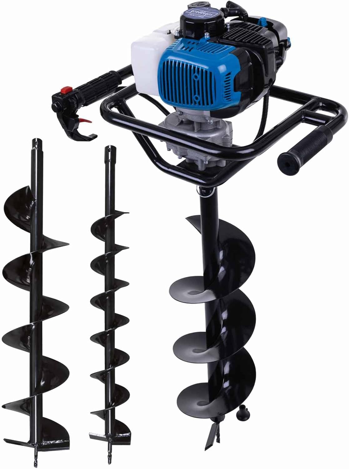 Scheppach EB2000 petrol earth auger with three bit sizes